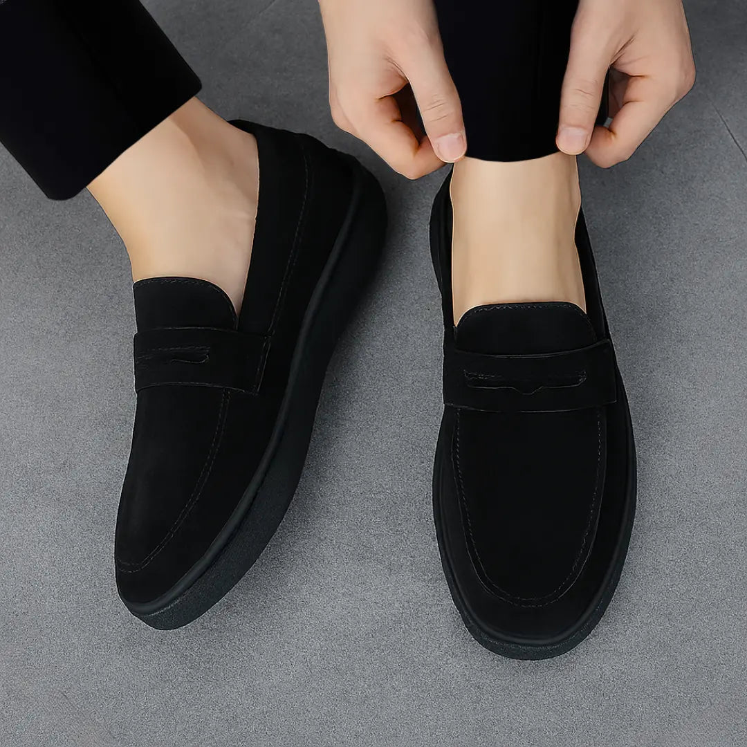 Mocassins Noir Daim de Luxe Tres Confortable