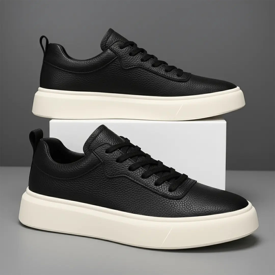 Sneakers Noir en Cuir Grainé  - Tres Confortable