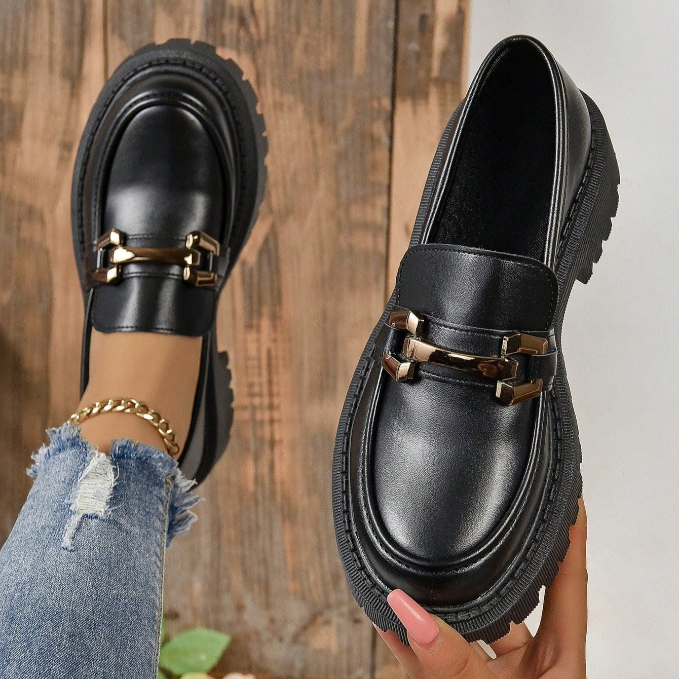 Mocassin Noir Classe Tres Confortable - Femme