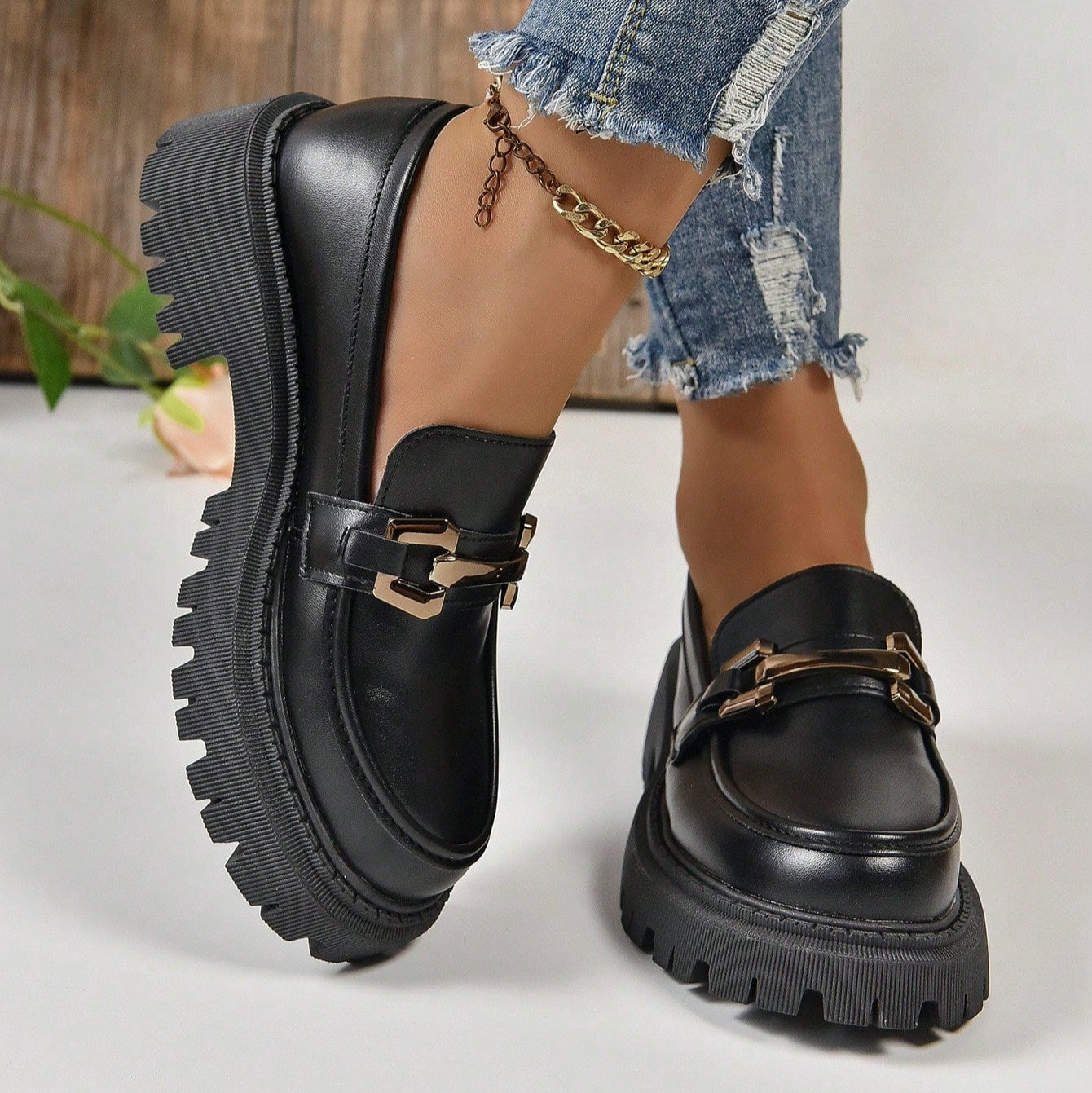 Mocassin Noir Classe Tres Confortable - Femme