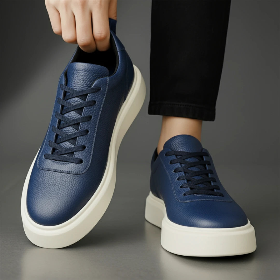 Sneakers BleuMarine en Cuir Grainé  - Tres Confortable