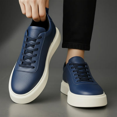 Sneakers BleuMarine en Cuir Grainé  - Tres Confortable