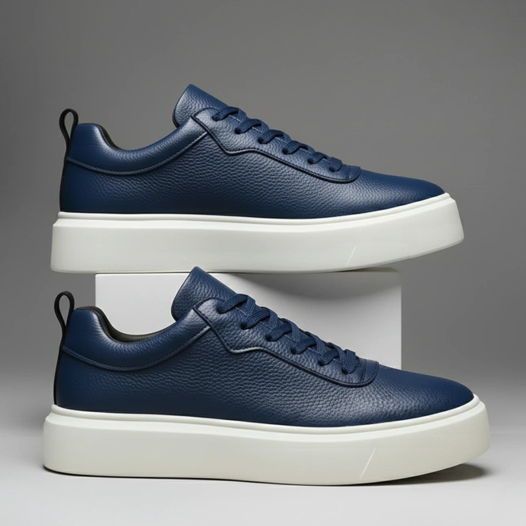 Sneakers BleuMarine en Cuir Grainé  - Tres Confortable