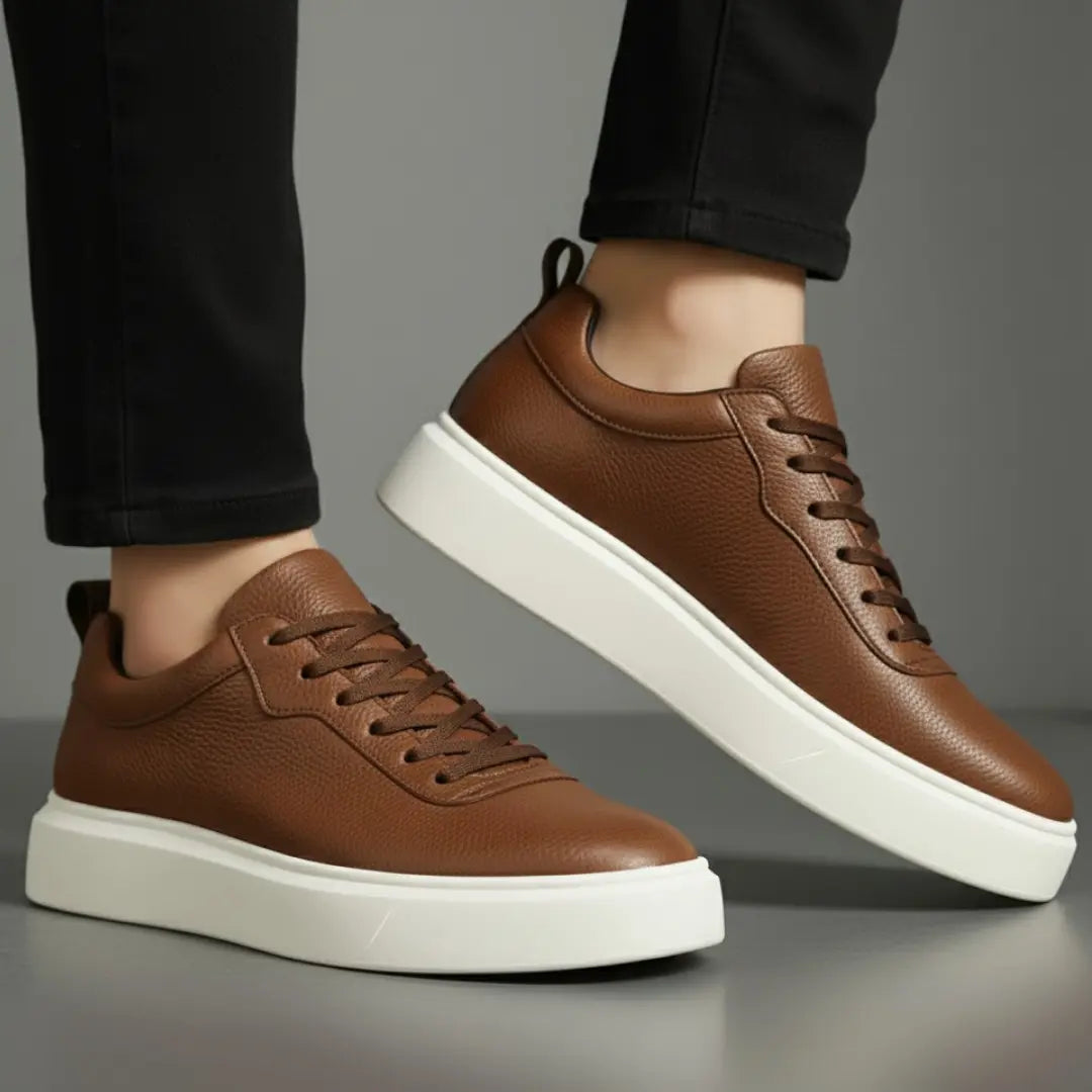 Sneakers Marron en Cuir Grainé  - Tres Confortable