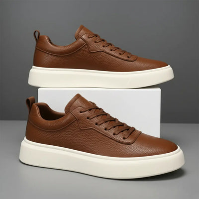 Sneakers Marron en Cuir Grainé  - Tres Confortable