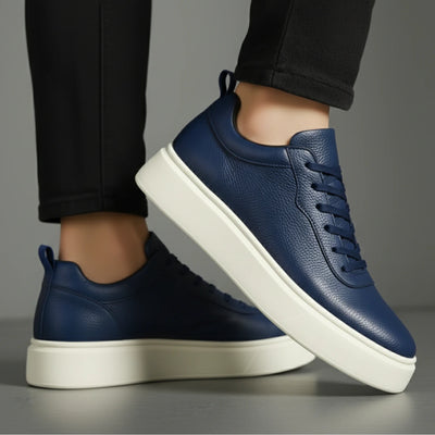 Sneakers BleuMarine en Cuir Grainé  - Tres Confortable