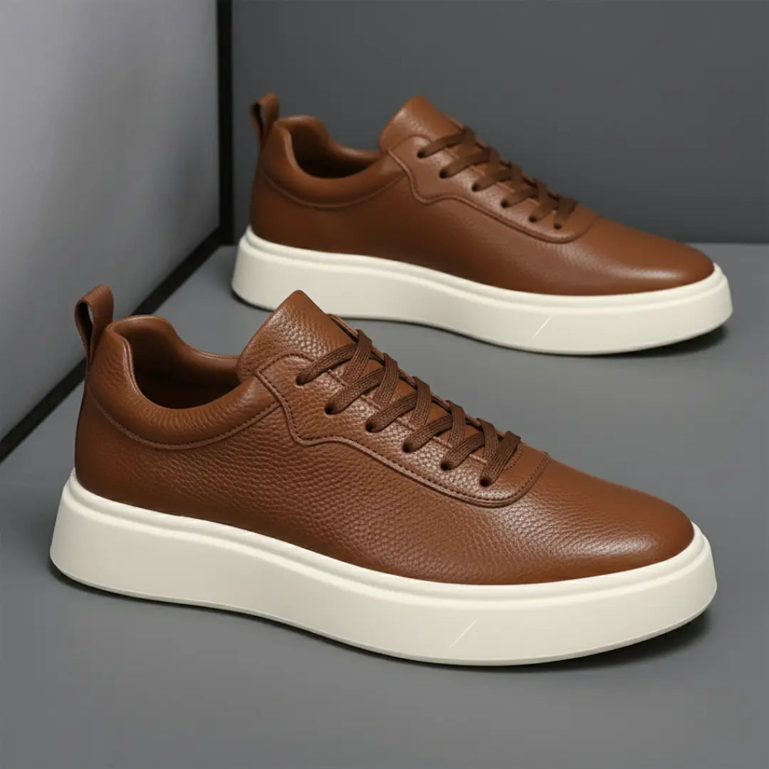 Sneakers Marron en Cuir Grainé  - Tres Confortable