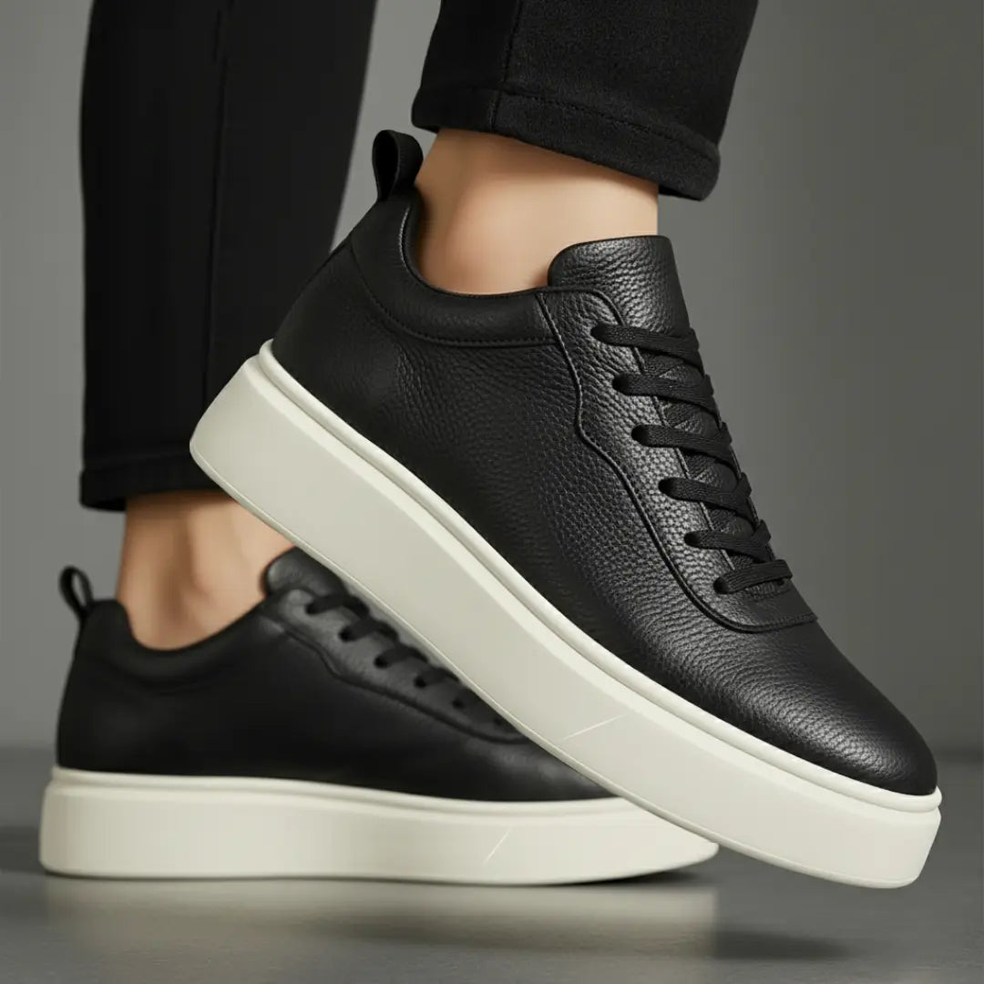 Sneakers Noir en Cuir Grainé  - Tres Confortable